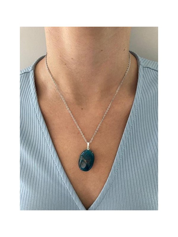 Pendentif en Acier Apatite bleue